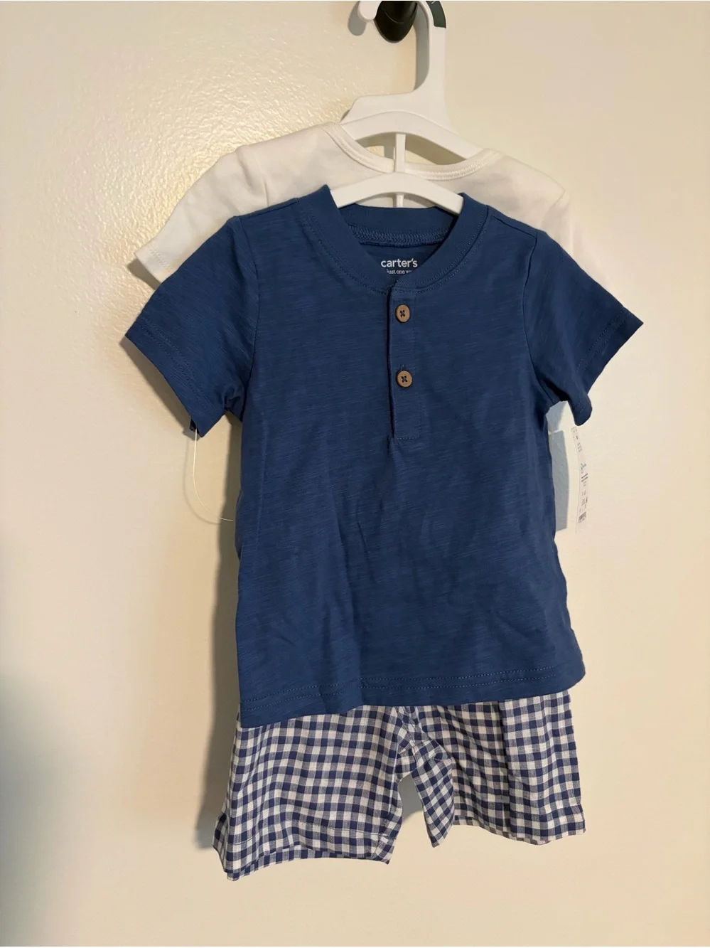 Carter's Navy Short-Sleeve Henley Tee with Wooden Buttons 3 piece set